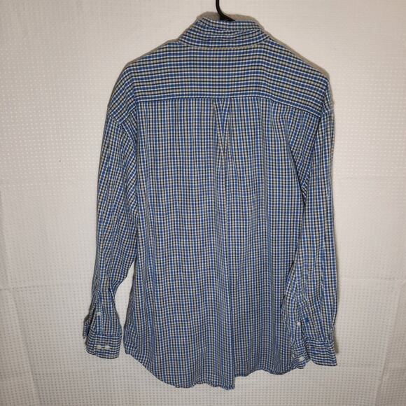 St John’s Bay L Blue Yellow Plaid Shirt Textured Cotton Button Down Long Sleeve - Picture 5 of 5